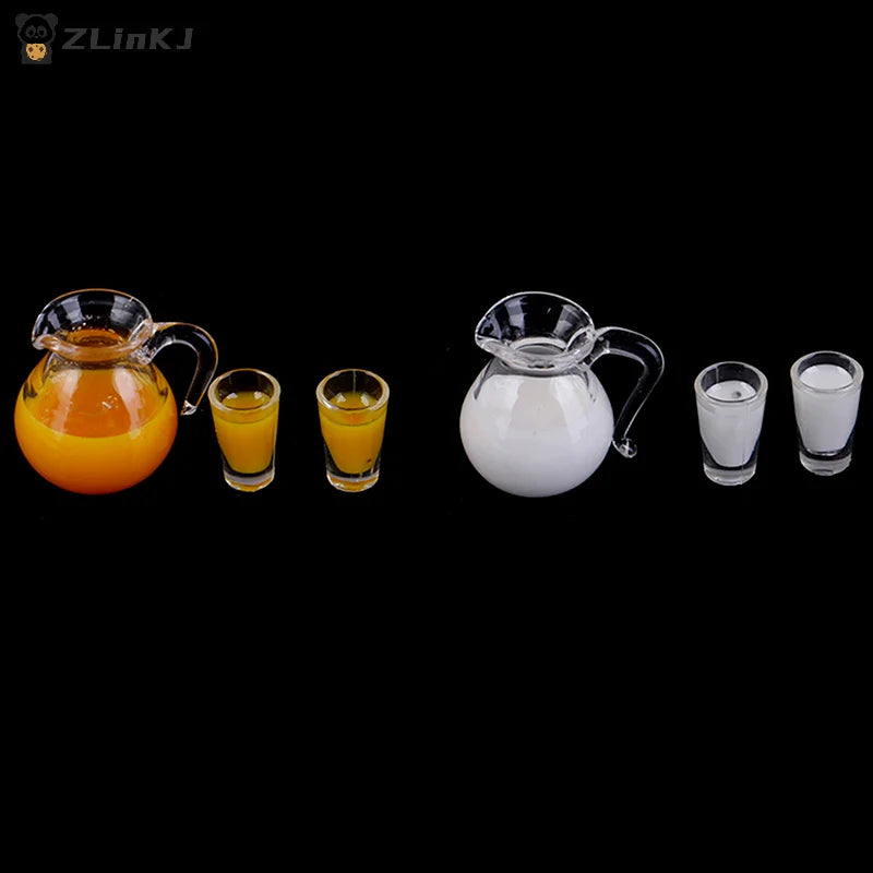 ▶1/12 Dollhouse Resin Mini Juice Milk Glass Jug Model 3Pcs/Set Miniature Drinks Jug Doll House Scene Decor Accessories Zpaxo