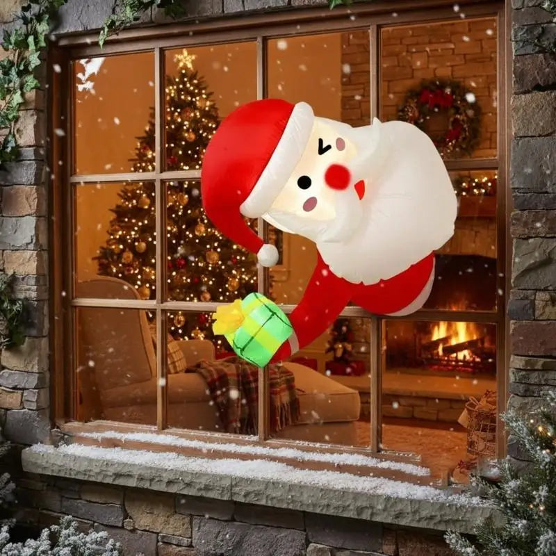 Light Up Inflatable Window Santa Ornament Outdoor Garden Christmas
