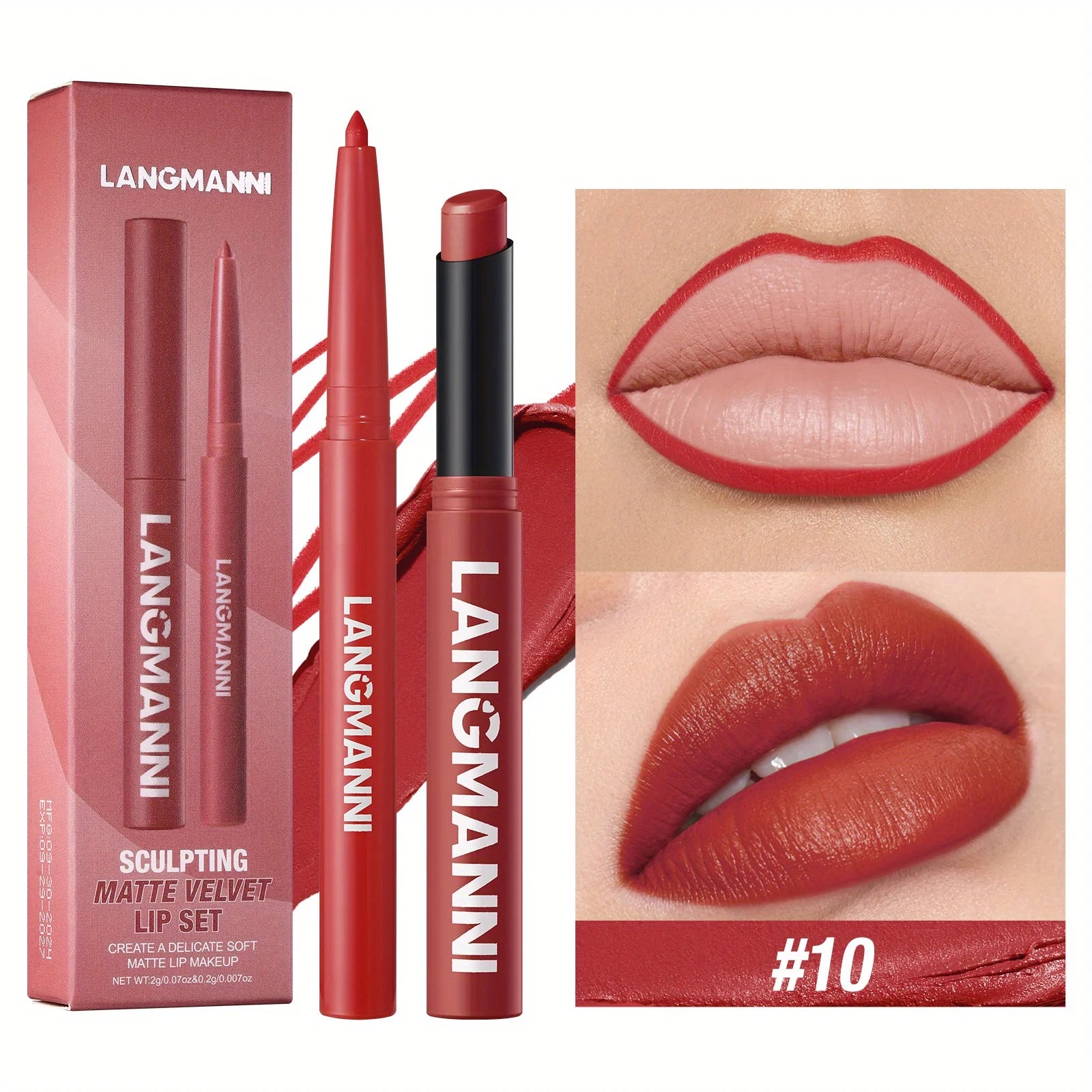 Oblique Rotating Matte Lipstick Lasting & Matte Lip Liner 2 Combination Set Zpaxo 10