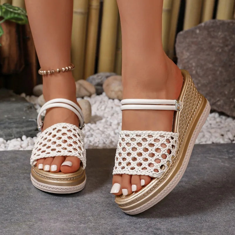 Summer Women's Round Open Toe Comfortable Weaving Hollow Out Zpaxo