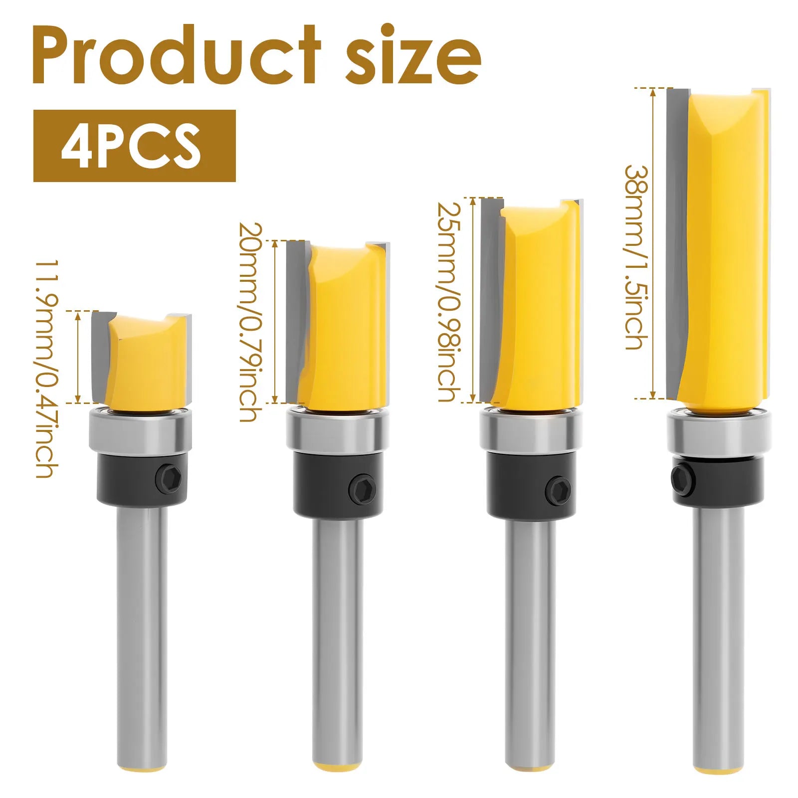 4/8 Pcs Pattern Flush Trim Router Bit Set Carbide Bearing Router Bits Precision Milling Woodworking Cutter Tool for Wood BIT Bit Zpaxo 4pcs