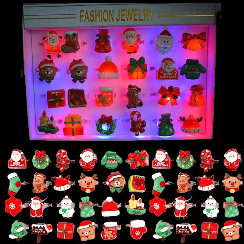 24 Christmas Glow Rings 3D LED Finger Light Flashing Party Luminous