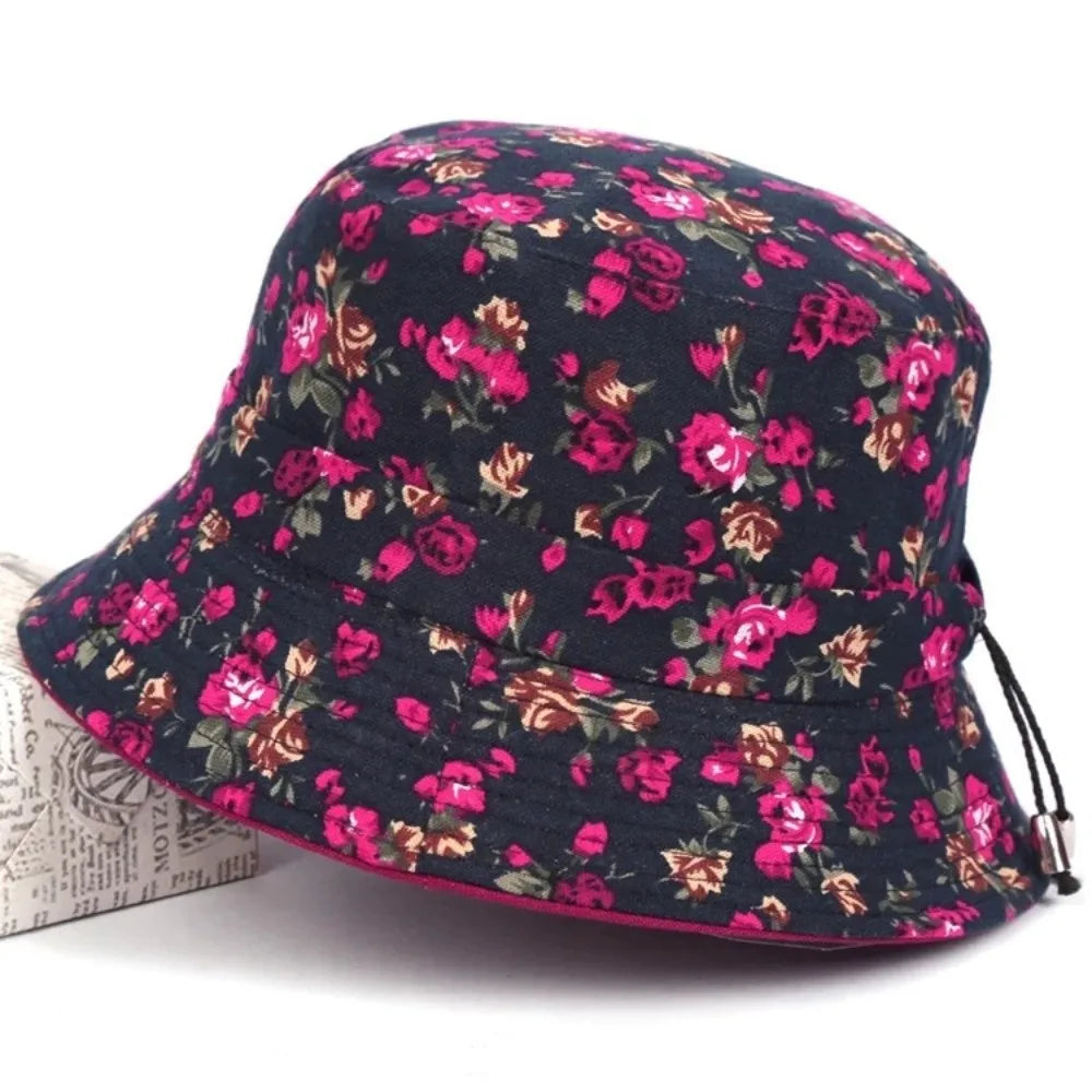 Fashion Cotton Material Women Bucket Hat Foldable Adjustable Fisherman Hat Sun Protection Floral Print Sun Hat Outdoor Zpaxo 1