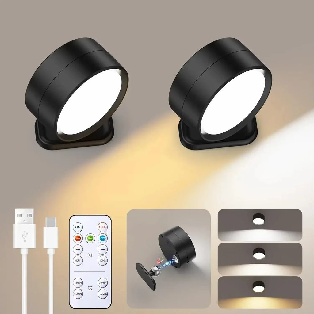 LED Wireless Wall Sconce – 3-Color Dimmable USB Rechargeable