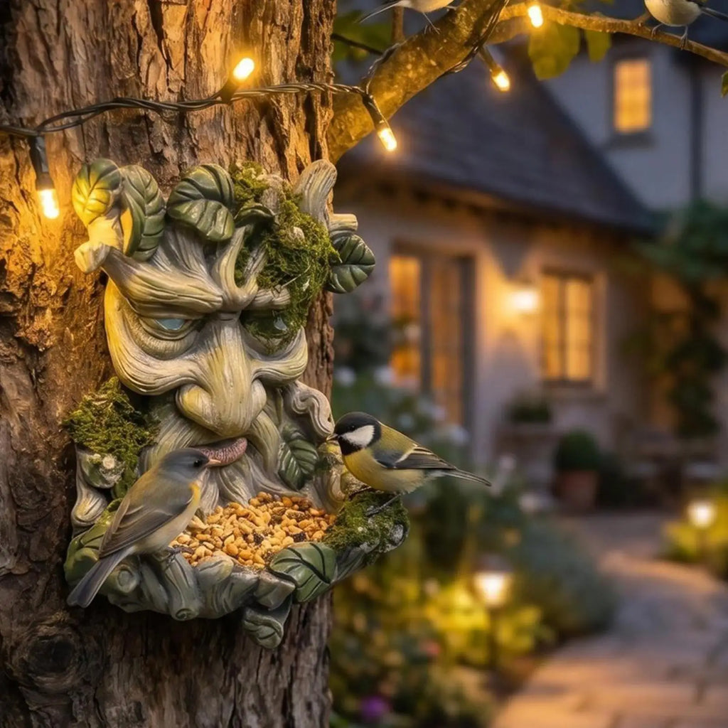 Tree Face Bird Feeder 3D Resin Weather Resistant Decorations Outdoor