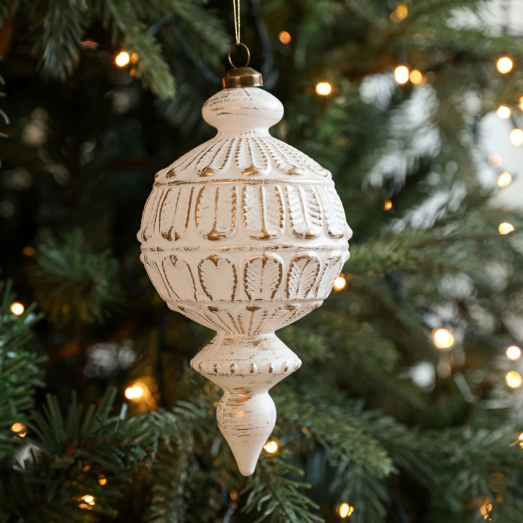 White Gold Matte Christmas Ball Ornament | Snowflake Pendant