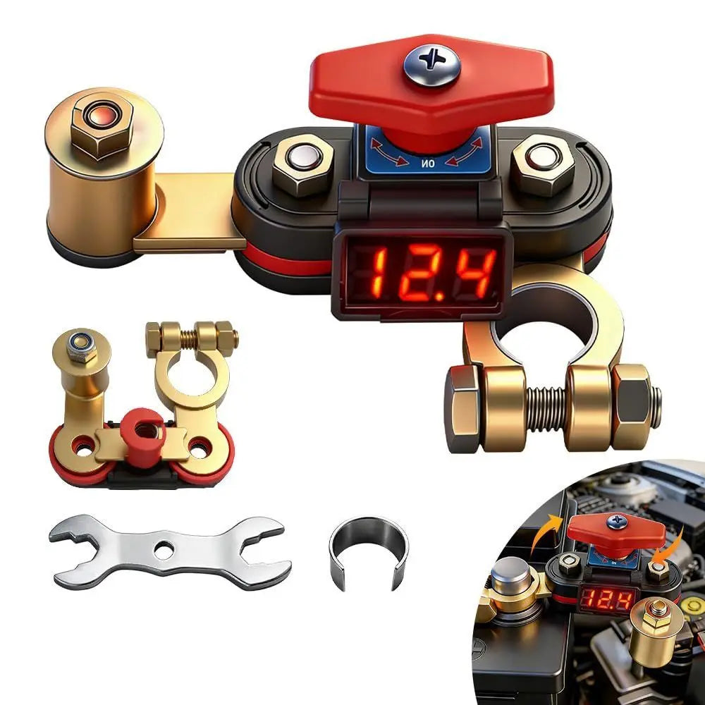 12V-24V Car Battery Disconnect Switch Copper Terminal 360° Dual-Rotary Digital Display Switch Quick Cut Off Easy Install Zpaxo