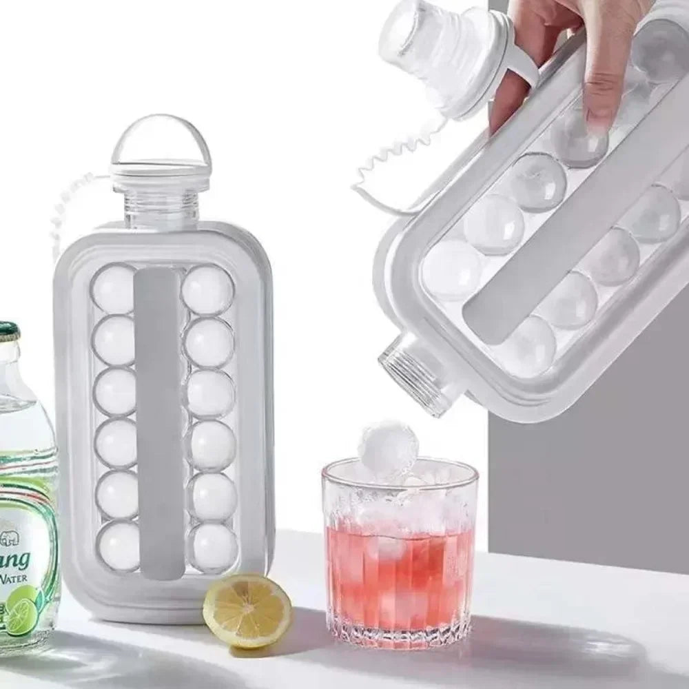 Portable 2-in-1 Folding Ice Maker Water Bottle Creative Ice Cube Mold Kitchen Bar Gadgets Ice Hockey Lattice Making Tool Kettle Zpaxo White