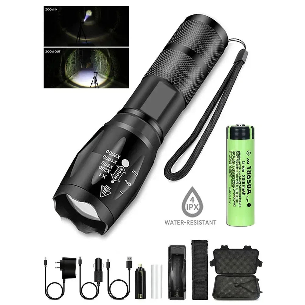 ZHIYU 1200 Lumen LED Flashlight – 5-Mode Zoomable Waterproof Torch