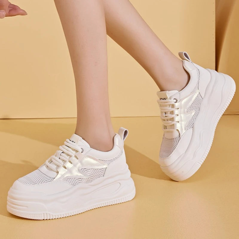 Womens Summer Breathable Mesh Thick Sole Platform Sneakers Hidden Zpaxo