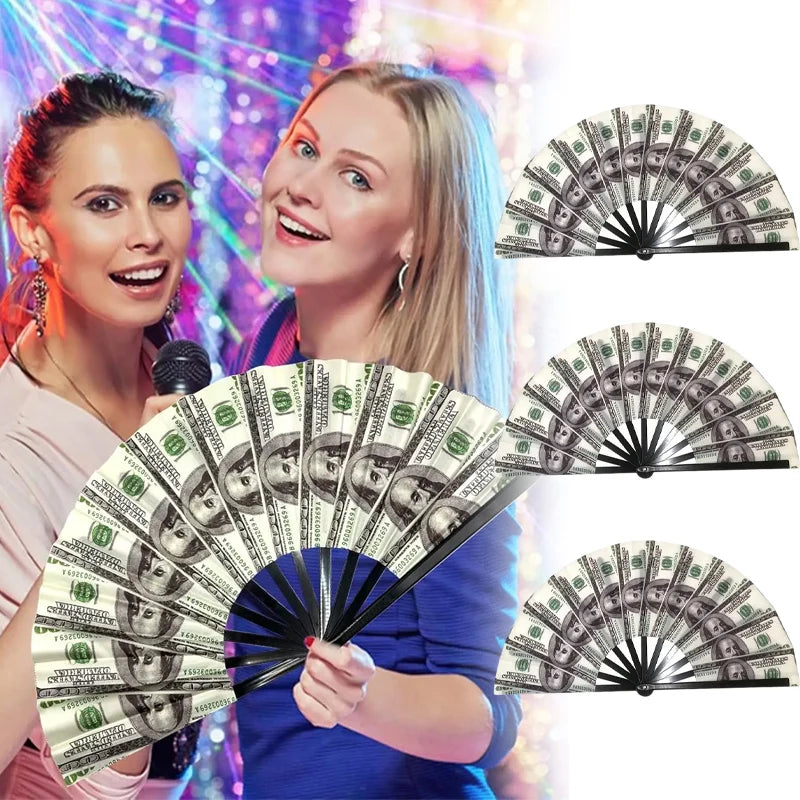 Realistic Dollar Bill Printed Handheld Fan Lightweight Plastic