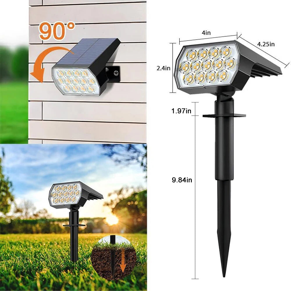LED Solar Spot Lights Outdoor Garden 52 LED Solar Lights Waterproof 3 Modes Landscape Lighting Wall Lamp Garden Yard Tree Lawn Zpaxo Warm White 2pc