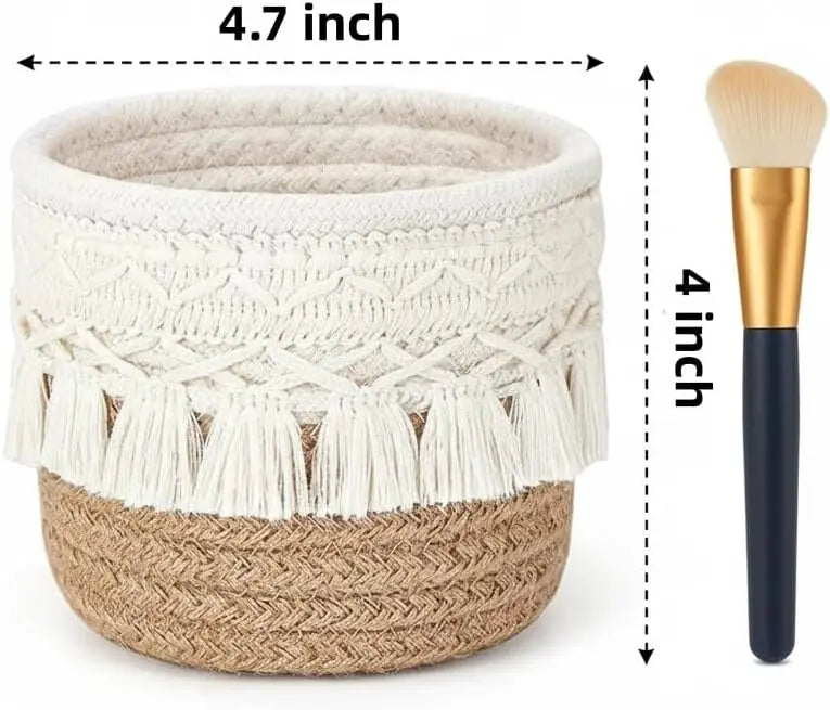 Small Storage Basket Mini Round Cotton Rope Woven Bin Boho Decor