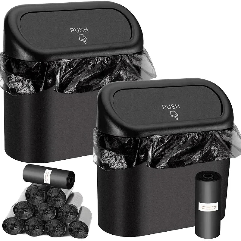 Car Trash Can Lid Contains 3Rolls Black Garbage Bags Small Leak-proof