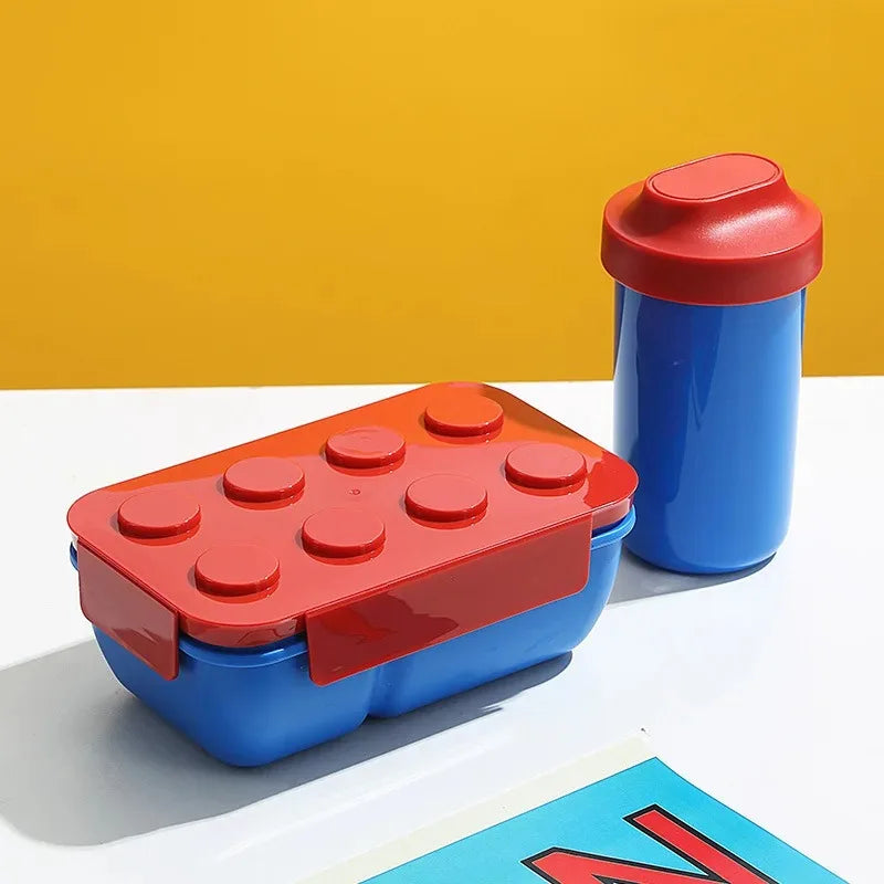 Creative Building Blocks Sealed Lunch Box Kids Student Bento Portable Zpaxo Red 1050ML and Cup