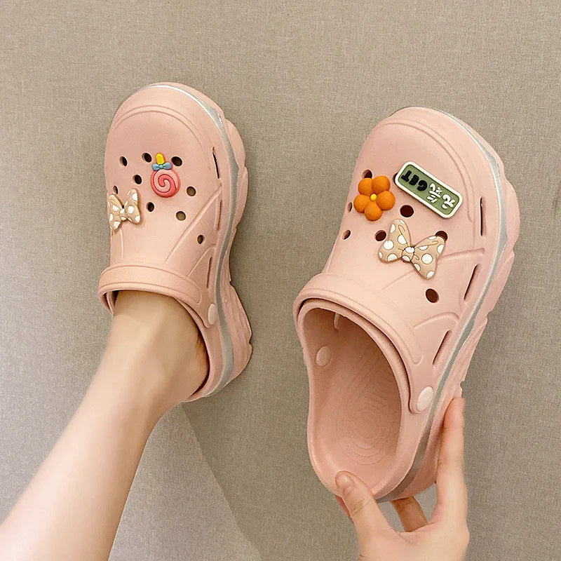 Women's Cute EVA Clogs Two-way Wear Comfortable Slip-on Beach Shoes Zpaxo Pink 35-36