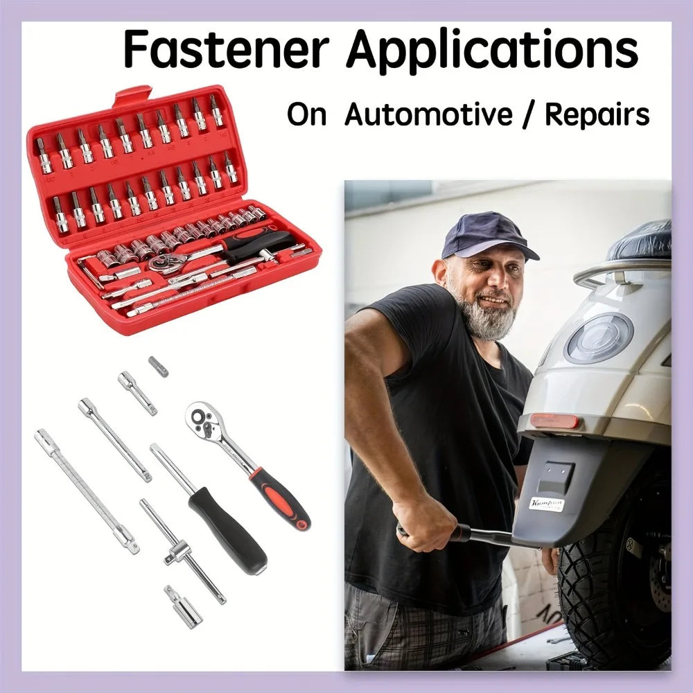 46Pc Auto Maintenance Vehicle-mounted Socket Repair Set Family Tools Factory Sale Auto Repair Combination Ratchet Wrench Toolbox Zpaxo