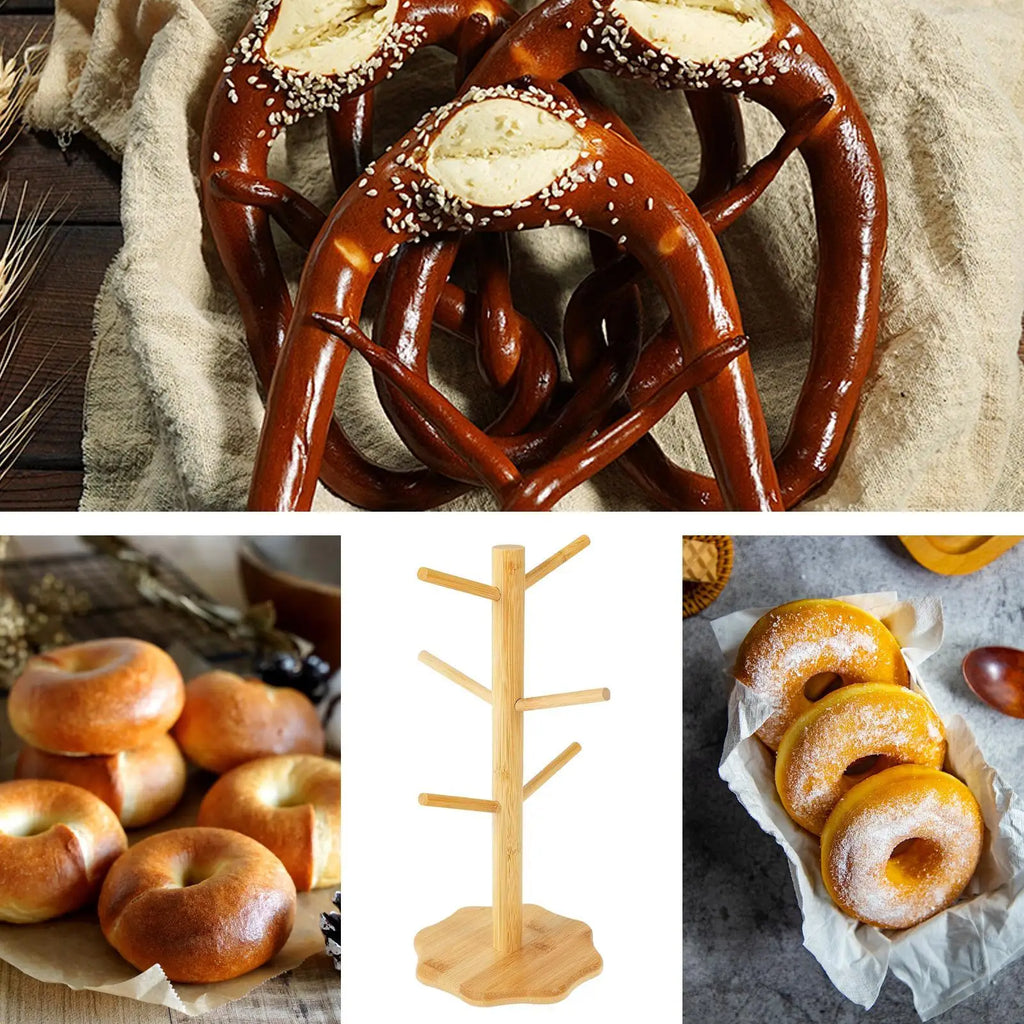 Wooden Tree Shape Pretzel Display Stand Donut Sausage Organizer Space