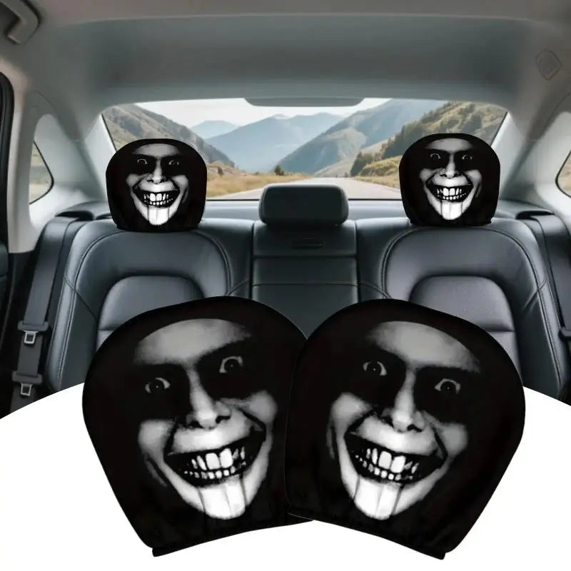2-Pack Funny Face Car Headrest Covers – Washable Polyester