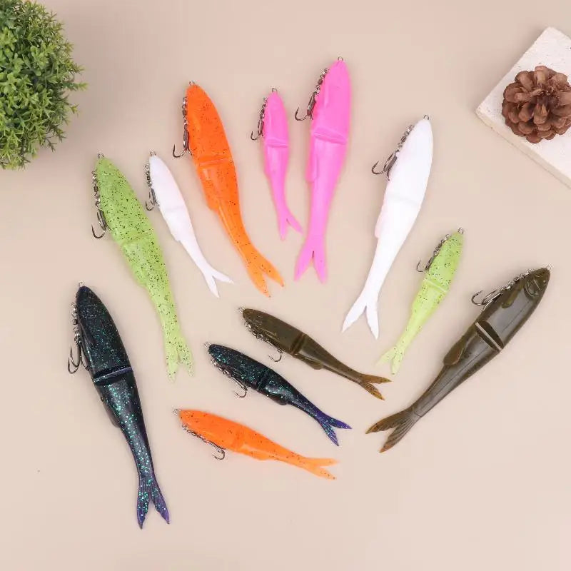 12 Soft Bass Fishing Wobblers Double-section T-tail Lure Maritime Boat Zpaxo