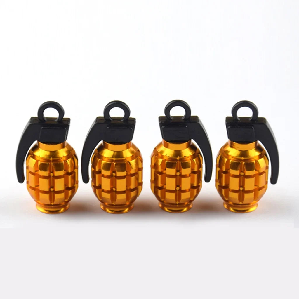 4-Pack Grenade Aluminum Tire Valve Stem Caps – Car, Bike & Truck