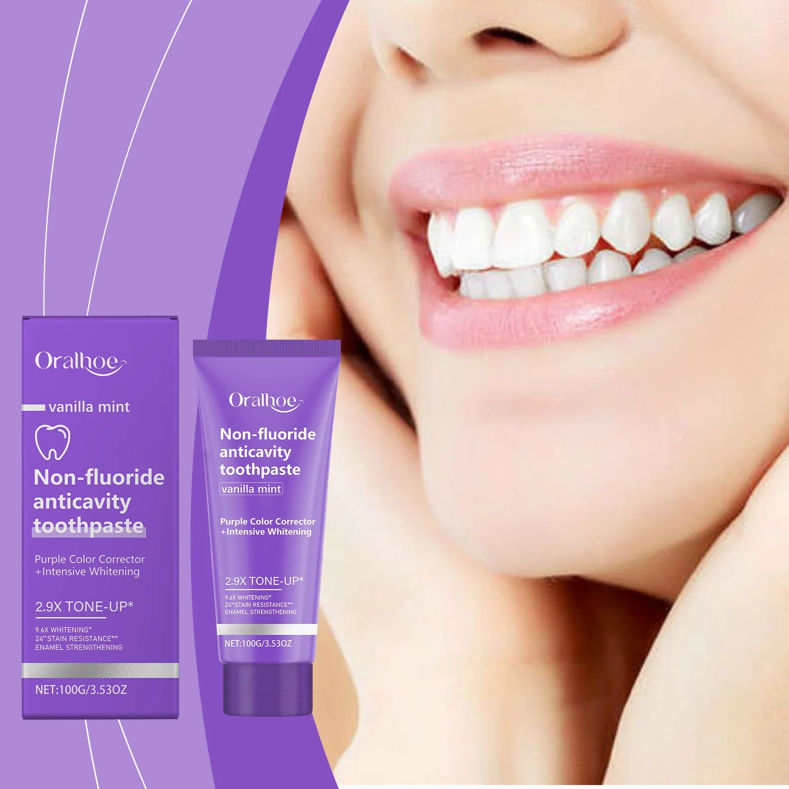 Oralhoe Purple Whitening Toothpaste – Vanilla Mint, Non-Fluoride Whitening Toothpaste Zpaxo