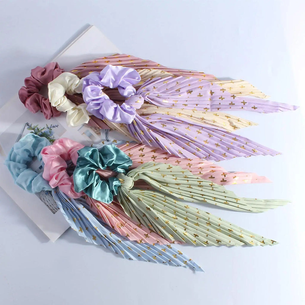 1PC Flower Print Bow Satin Long Ribbon Ponytail Scarf Tie Scrunchies Women Girls Elastic Bands French Headdres Hair Accessories Zpaxo