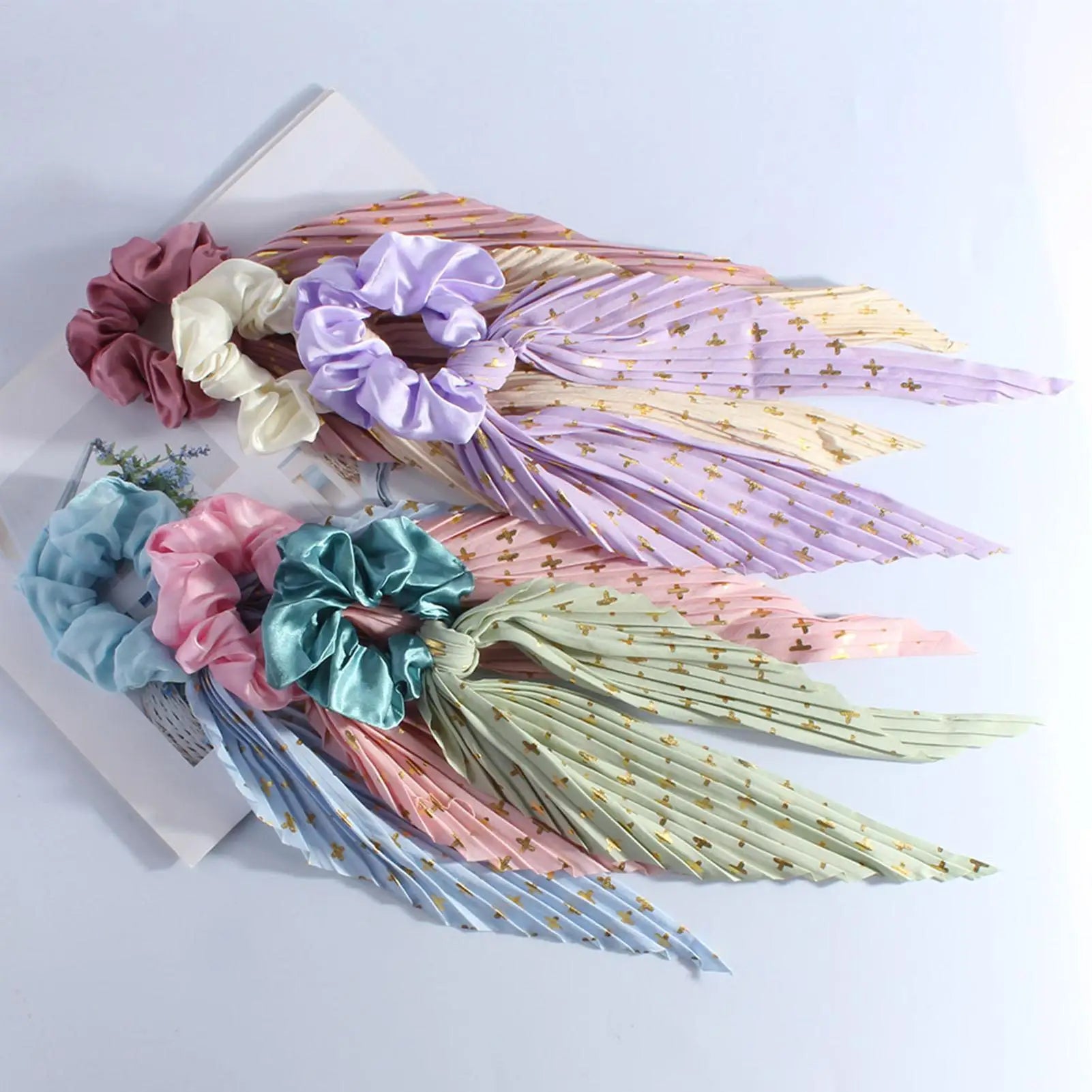 1PC Flower Print Bow Satin Long Ribbon Ponytail Scarf Tie Scrunchies Women Girls Elastic Bands French Headdres Hair Accessories Zpaxo