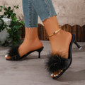 Summer Elegant Open Toe Furry Slippers Women 2026 Heels Square Female Zpaxo black 37