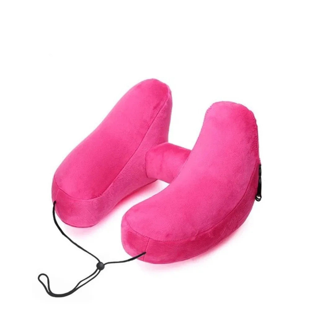 Inflatable Design Travel Neck Pillow Storage Pouch Breathable Zpaxo Pink