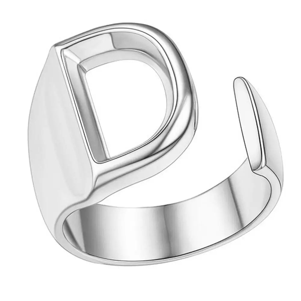 1PC High-end Fashion Hollow A-Z Letter Adjustable Opening Ring Alphabet Party Rings Jewelry Gift For Women Кольца JR21003 Zpaxo D