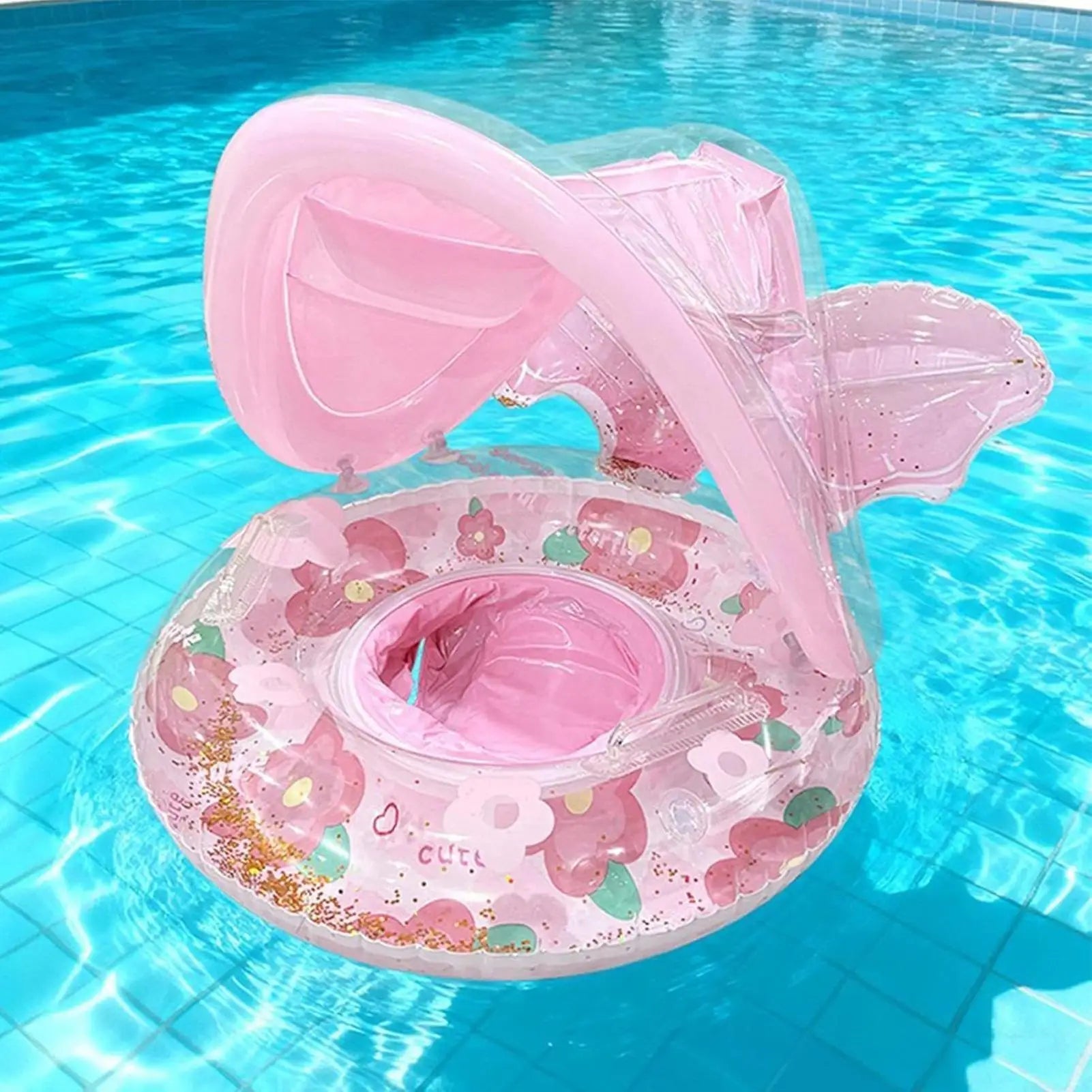 Kids Pool Float Sun Protection Floating Seat Play Swimming Pool Floats With Sunshade For Summer Lake River Party Camping Travel Zpaxo