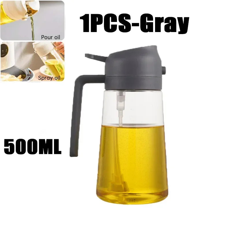 Oil Spray Pot 2-in-1 Plastic Household Kitchen Oil Bottle Nebulizing Mist Filling Cooking Oil Spray Pot Dual Use Camping Zpaxo Grey-500ml-Plastic