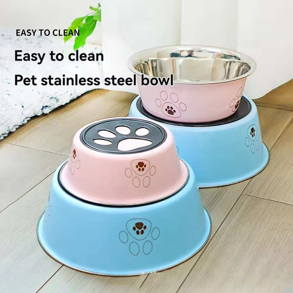 Pet Stainless Steel Footprint Dog Bowl Anti-tip Non-slip Cat Cartoon Zpaxo