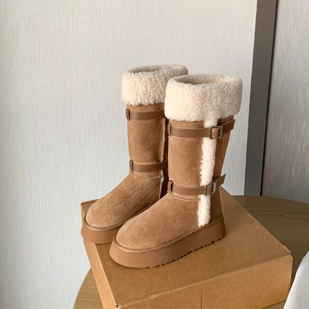 2025 Autumn Winter Sheep Fur One Warm Snow Boots Large Long Tube