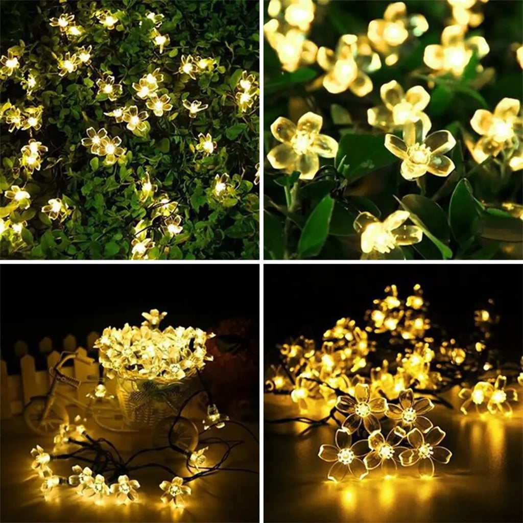 Solar Peach Flower String Light Outdoor Waterproof 60 LED Fairy Lamp Zpaxo