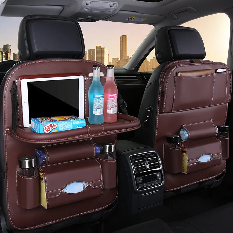 Car Seat Back Organizer Bag Foldable Table Tray Travel Storage