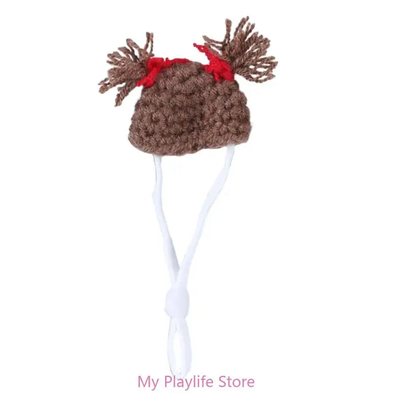 Handmade Crochet Small Pet Hat Adjustable Neckstrap Hamster Cartoon Zpaxo 06