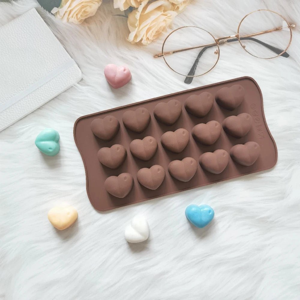 15-Cavity Heart Shaped Silicone Chocolate Mold Cake Fondant Candy Jelly Pudding Ice Cube Baking Mould for Valentine's Day Zpaxo