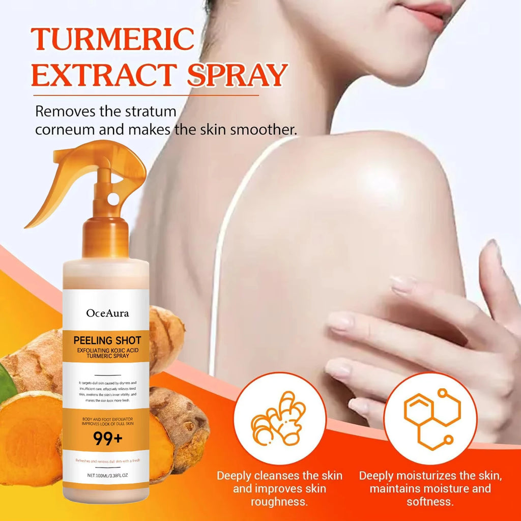 OceAura Kojic Acid Turmeric Exfoliating Spray | Body Peel 100ml Exfoliating Body Spray Zpaxo
