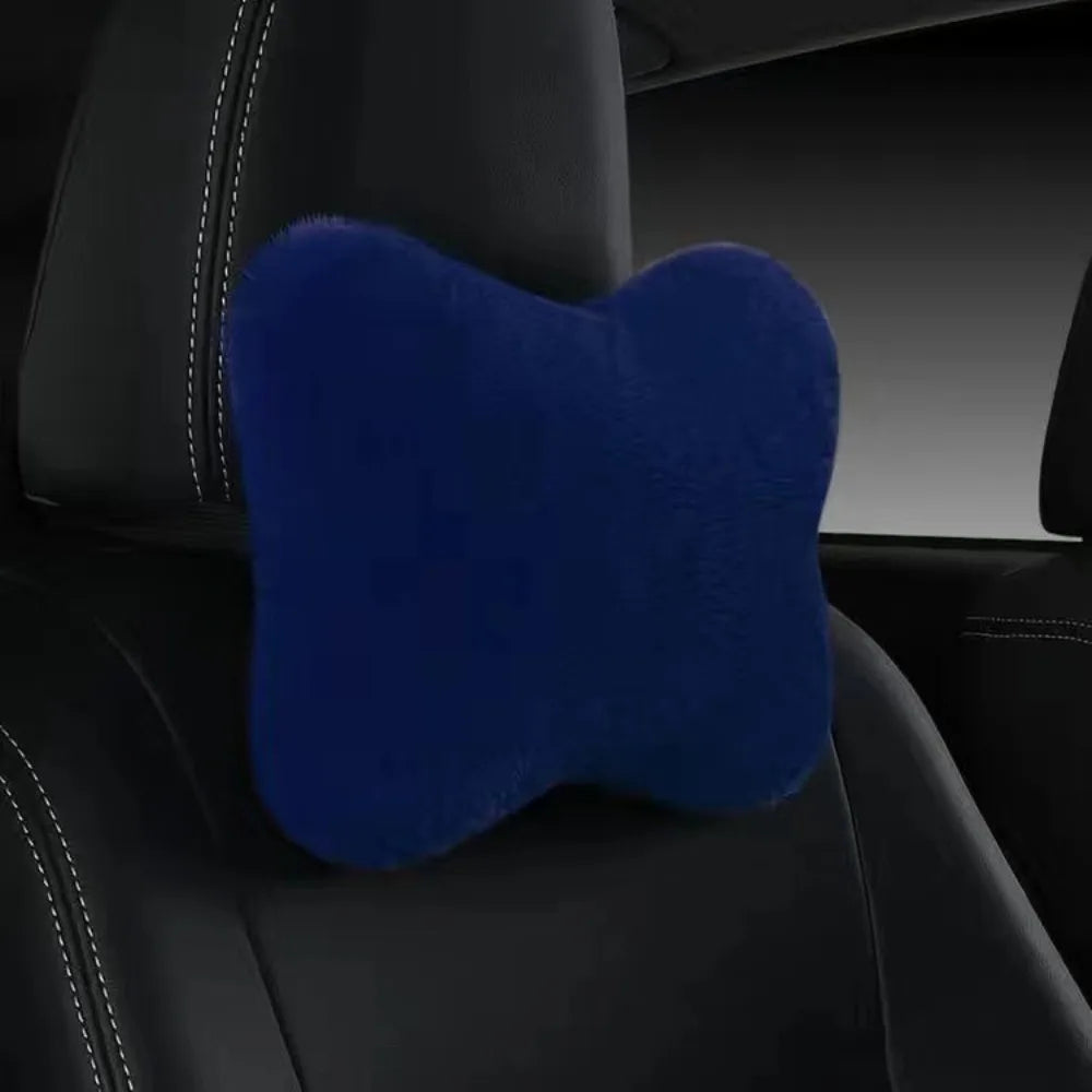 Soft Imitation Rabbit Car Headrest Pillow Cushion Foam Lumbar Zpaxo Dark Blue