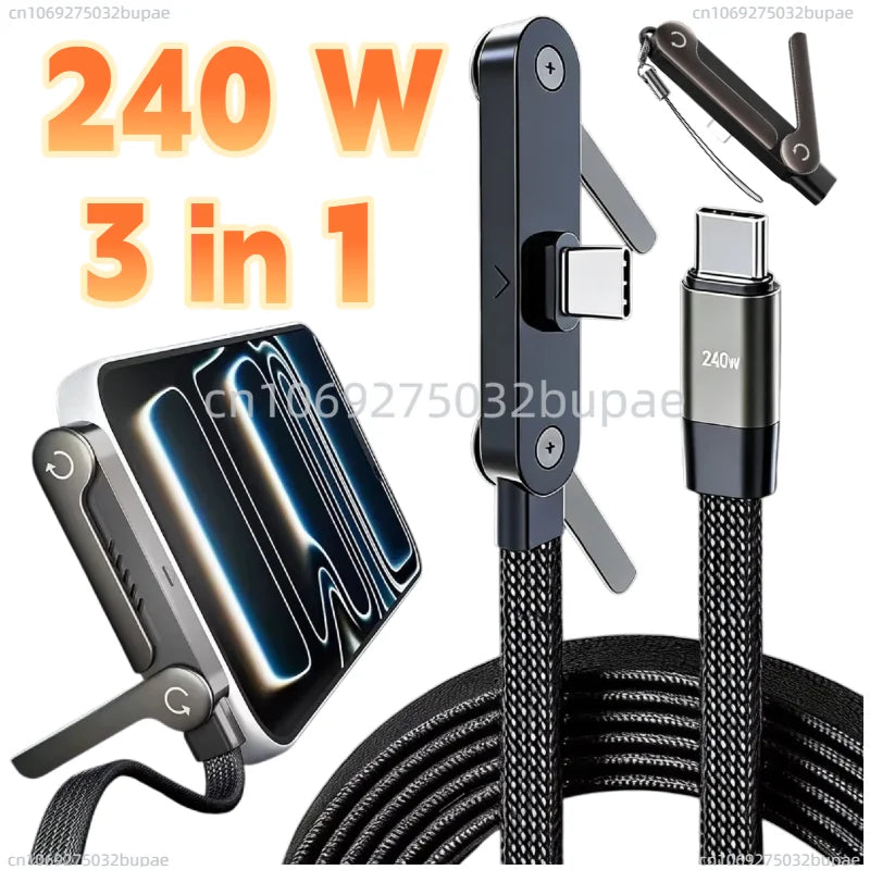 Foldable Charging Cable With Integrated Stand Fast Charging Cable Phone Tablet 240W Ultra-Fast Data Cable Phone Holder Zpaxo