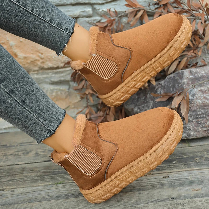 Winter Women Snow Boots 2025 New Flats Platform Comfortable Ladies Shoes Plush Warm Casual Chelsea Ankle Boots Zapatos De Mujer Zpaxo