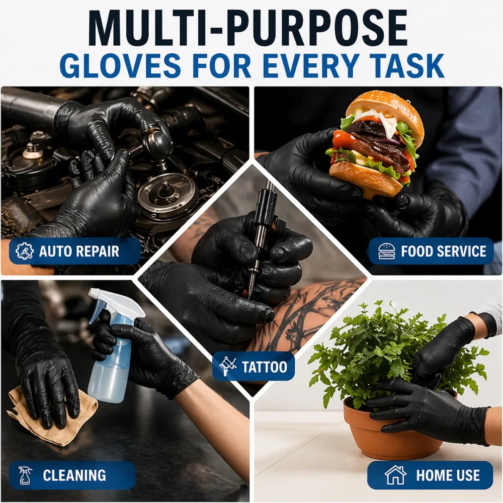 Disposable Black Nitrile Gloves Kitchen Cooking S M L XL Waterproof