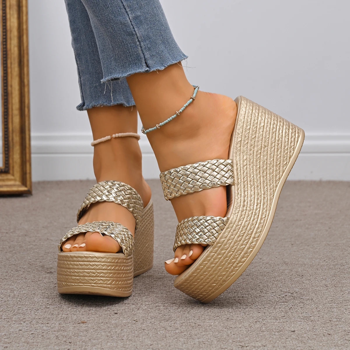 Women Sandals Comfortable Gold Wedges Shoes Women2026 Summer Outdoor Zpaxo
