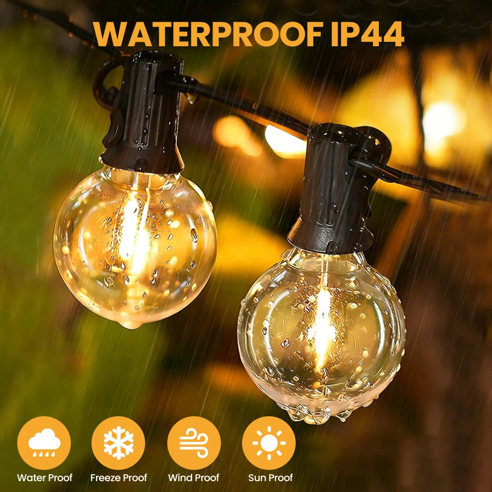 Outdoor String Lights 18M-35M G40 Bulbs IP44 Waterproof Dimmable Hanging Connectable Outdoor Lights 24V Low Voltage with Remote Zpaxo