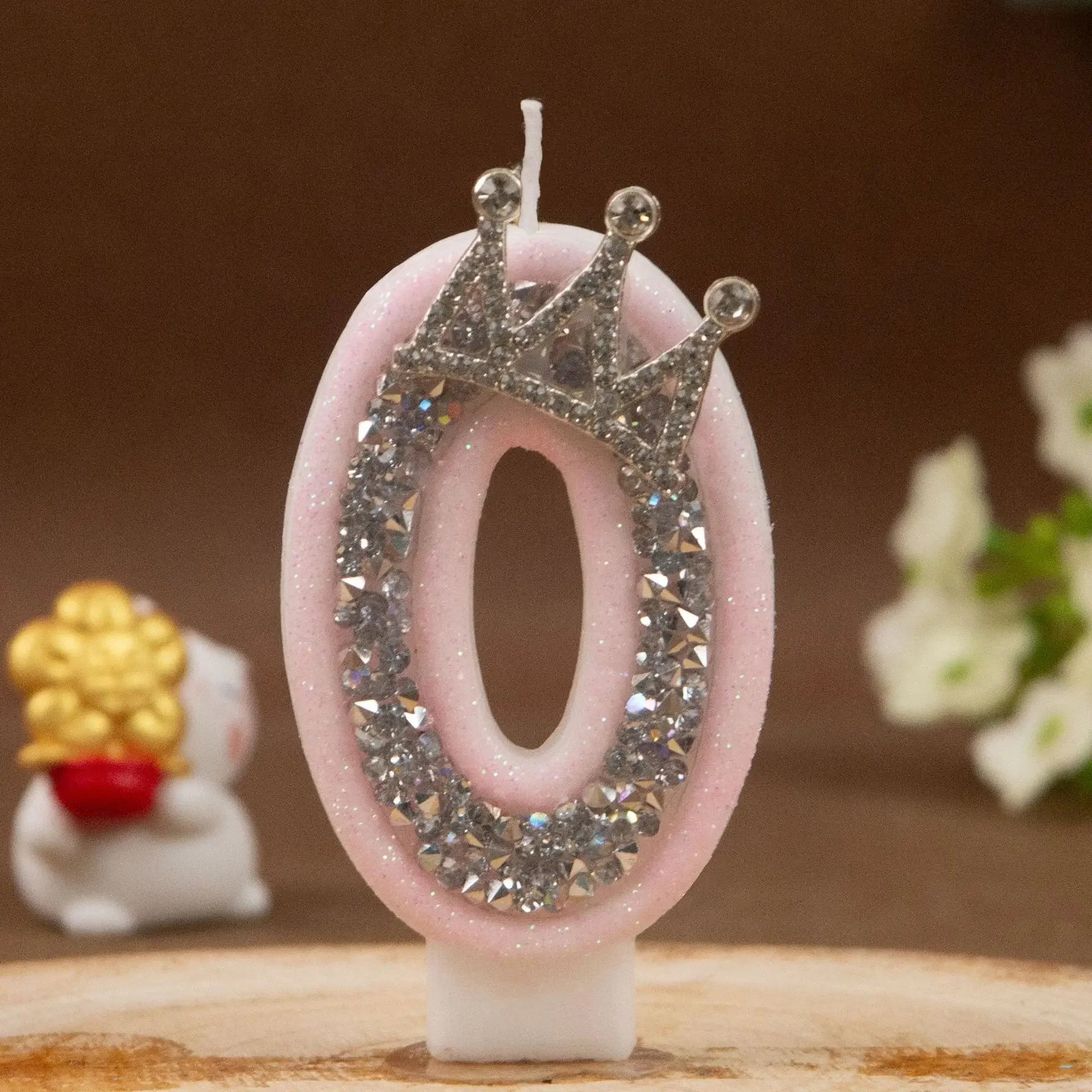 0-9 Pink Glitter Number Candle Silver Rhinestone Crown Kids Birthday Zpaxo Digit 0 B15257A