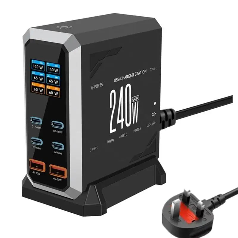 652F 240W USB Charging Station 6 Port Desktop Fast C Adapter Zpaxo British regulations CN