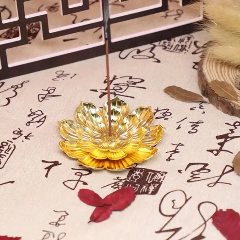 Alloy Incense Burner Stick Holder Buddhism Lotus Line Incense plate Sandalwood Coil Base Temples Yoga Studios Home Decoration Zpaxo