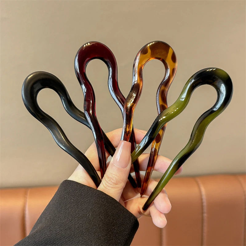 U-Shaped Hair Fork Fashion Tortoiseshell Acetate Acrylic Hairpin Geometric Headwear Hair Sticks Women Girls Hair Accessories Zpaxo